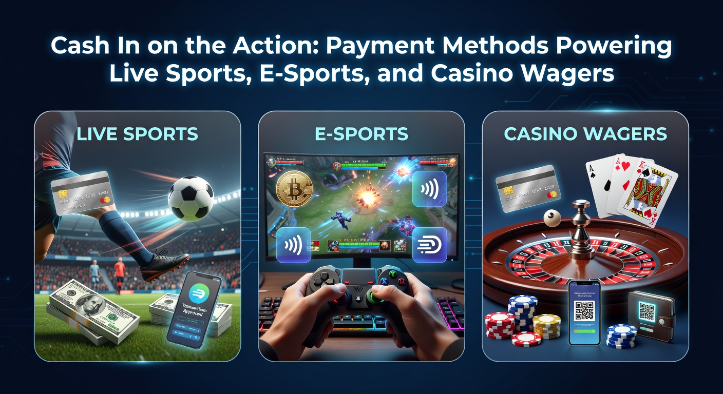 Digital payment icons overlaying a live sports betting interface, highlighting cards, e-wallets, and crypto options during an intense match