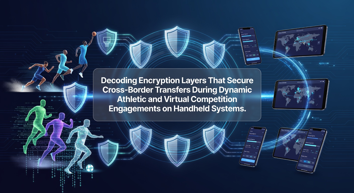 Encryption layers protecting mobile data transfers during international athletic and virtual competitions