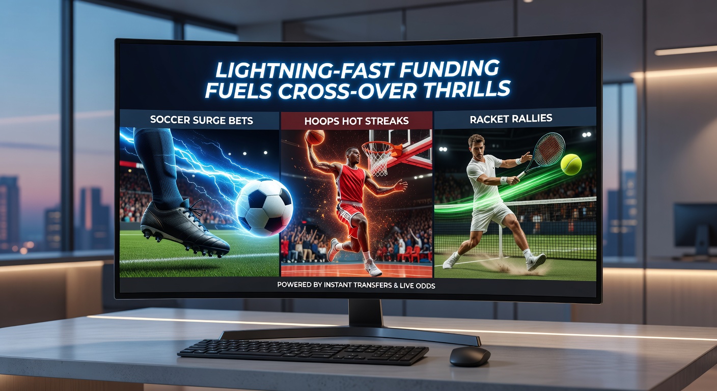 Basketball players in high-stakes playoff action with overlaid betting interfaces showing instant deposit confirmations and live odds updates