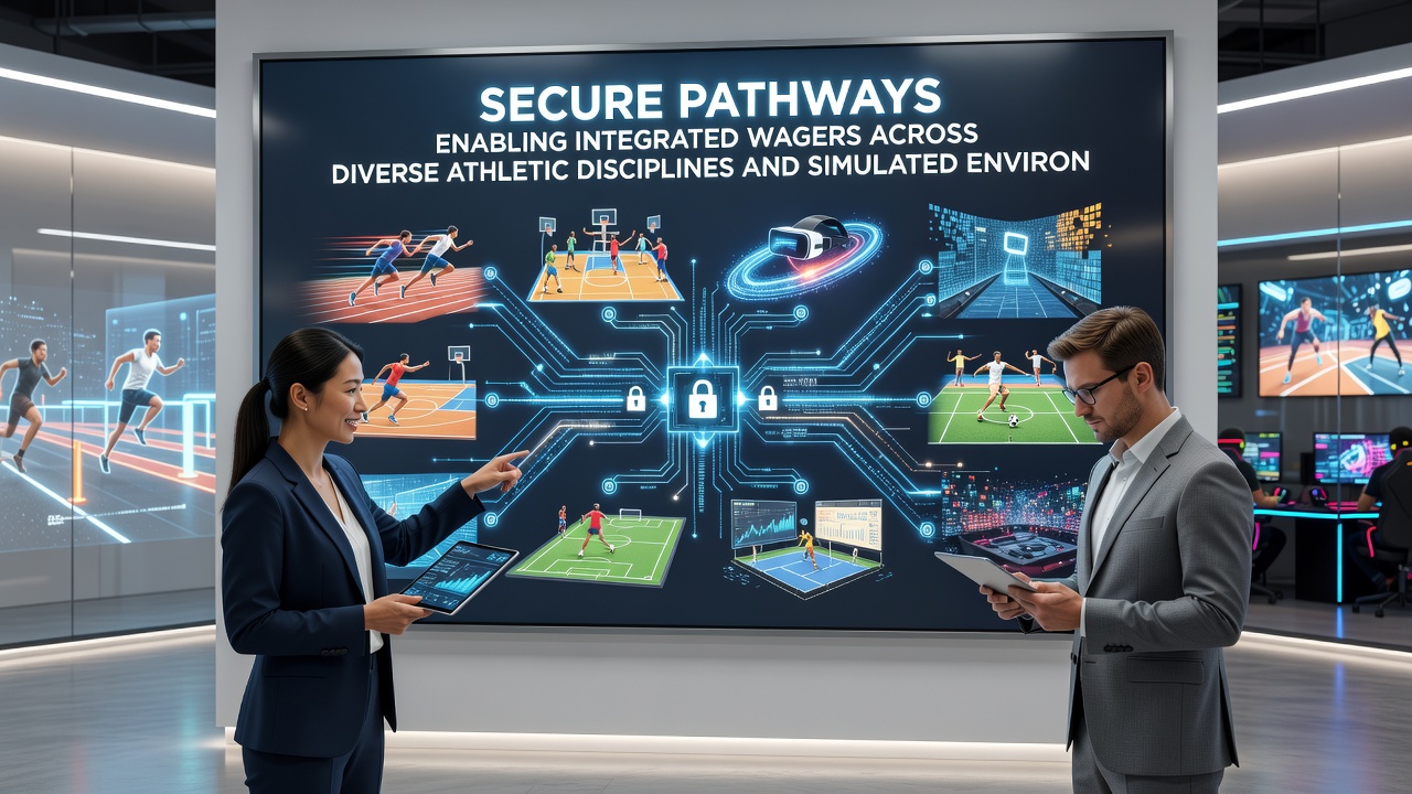 Integrated wagering interfaces showing secure connections between sports and simulated environments