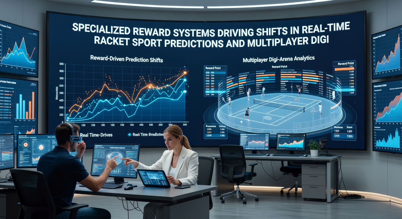Multiplayer digital match engagement dashboard displaying integrated reward systems for racket sport predictions