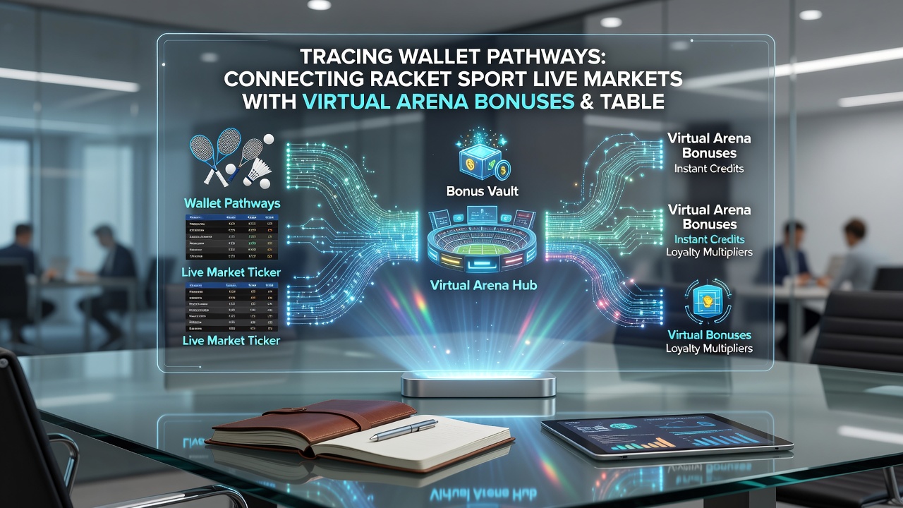 Diagram of wallet pathways linking racket sport live markets, virtual arena bonuses, and table game features on portable platforms